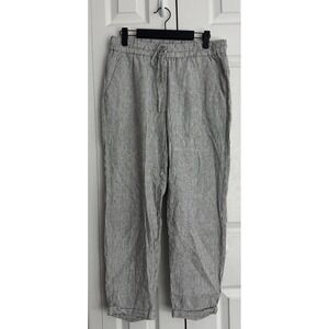 J.Crew Striped Linen-Cotton Blend Drawstring Pant Women's Petite‎ 6 Black Gray